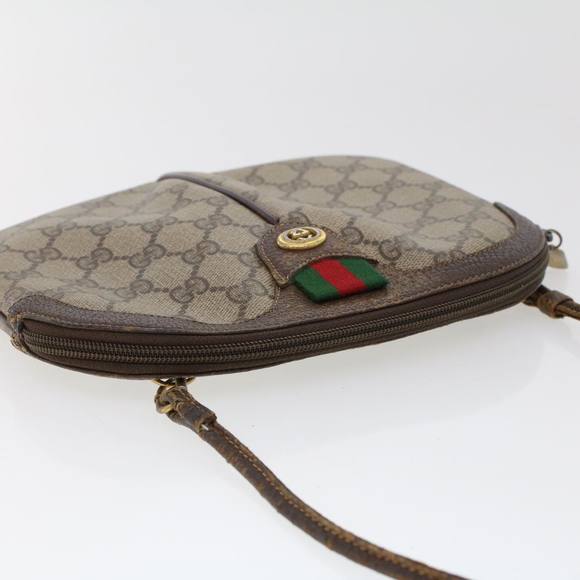 GUCCI GG Canvas Web Sherry Line Hand Bag PVC Leather Beige Red Auth 45605 - Picture 5 of 16